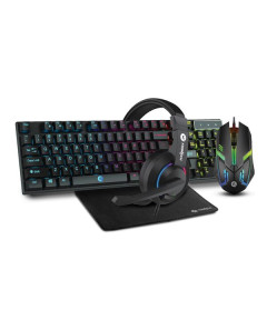 Frontech KB-0038 Dragon Warrior Gaming 4 in 1 Combo Set of Gaming Keyboard with RGB LED Backlit Mouse with 1000 DPI, Mousepad and Premium Gaming Headphone- Black